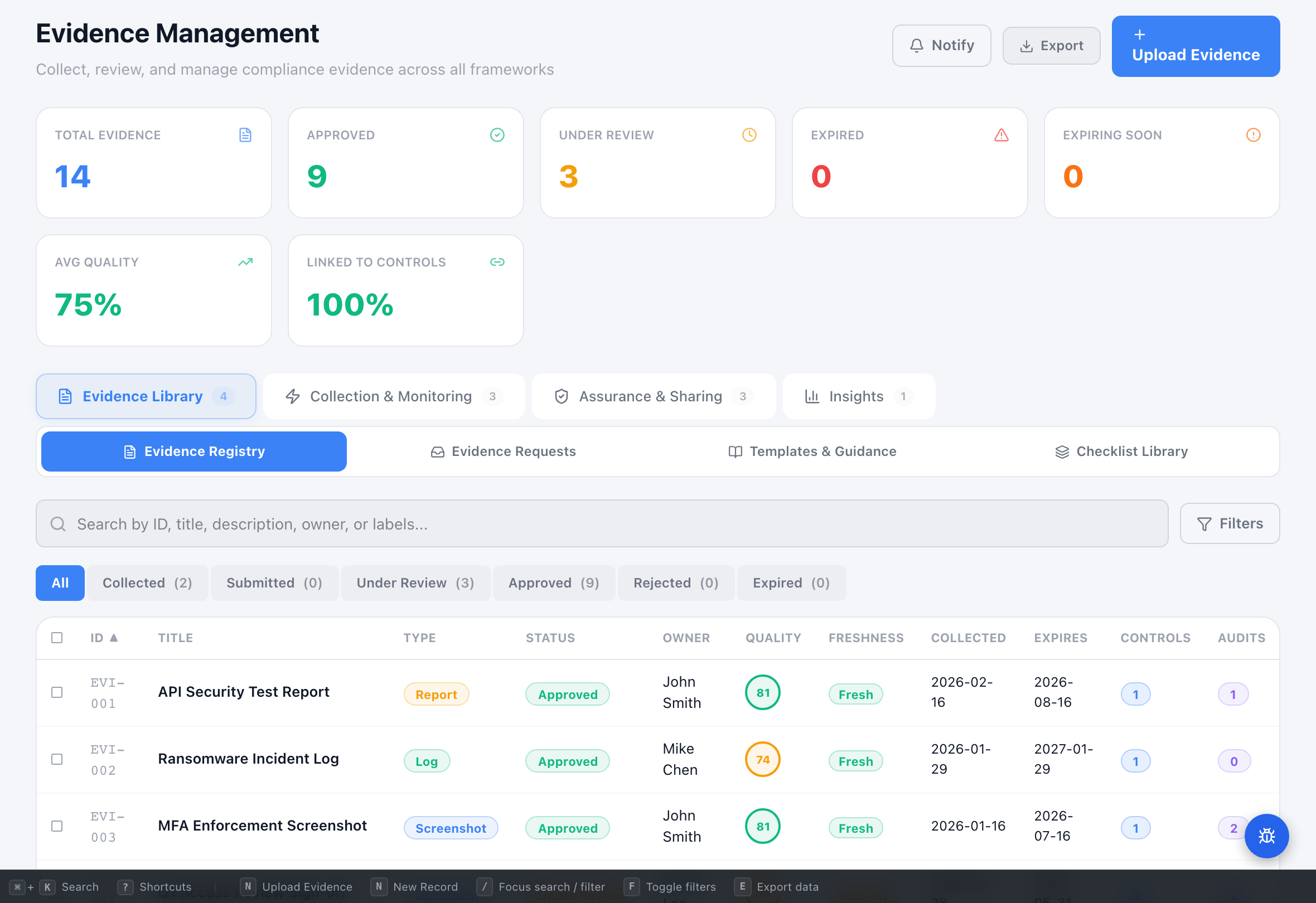 Evidence Collection - Compliance Enablers Platform