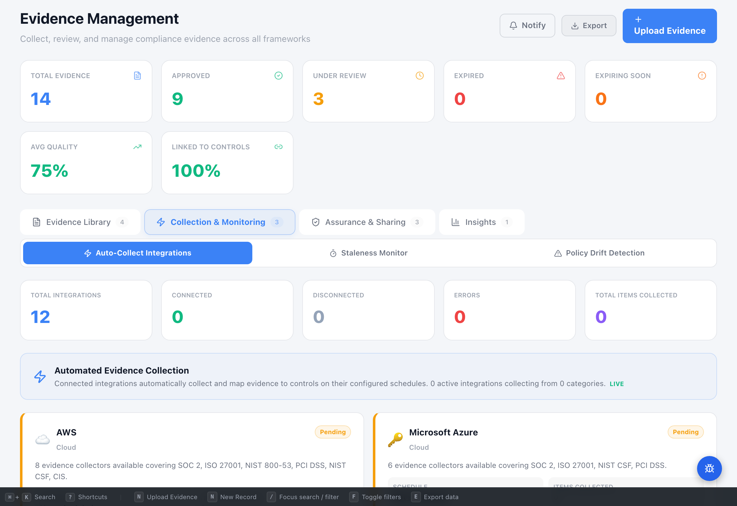 Evidence Collection view 2 - Compliance Enablers